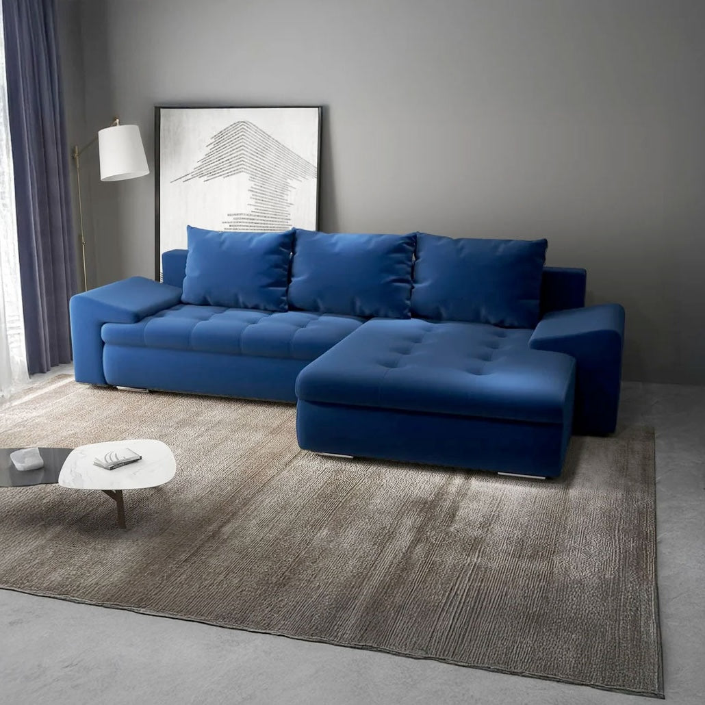 Colțar extensibil dumonde cu ladă de depozitare si sezut confortabil din spuma high-density, Leonardo Royal Albastru 260x185 cm II