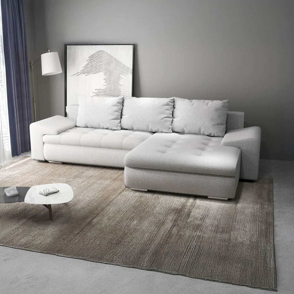 Colțar extensibil dumonde cu ladă de depozitare si sezut confortabil din spuma high-density, Leonardo Euphoria Dove 260x185 cm II