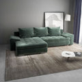 Colțar extensibil dumonde cu ladă de depozitare si sezut confortabil din spuma high-density, Leonardo Euphoria Verde 260x185 cm