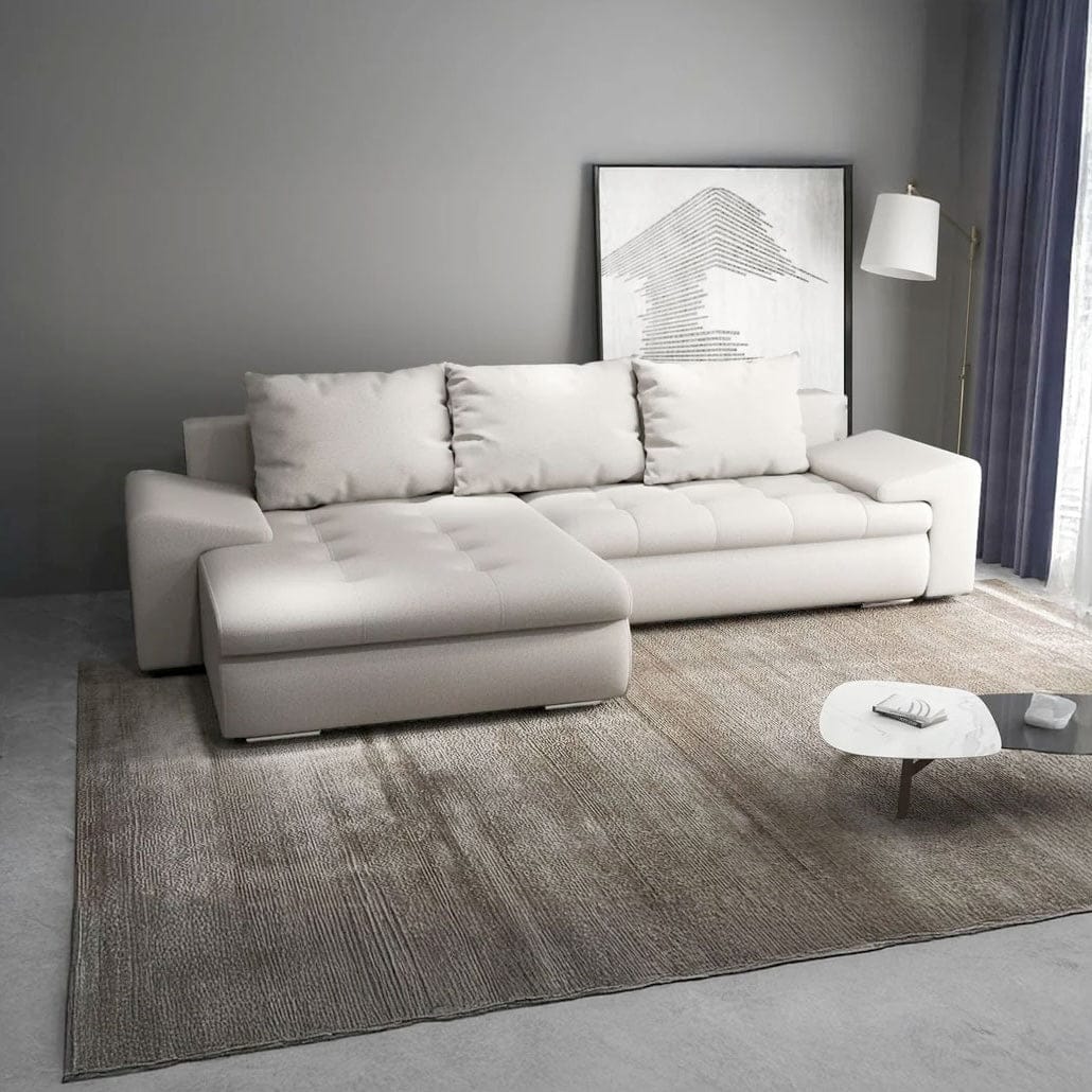 Colțar extensibil dumonde cu ladă de depozitare si sezut confortabil din spuma high-density, Leonardo Enjoy Bej 260x185 cm