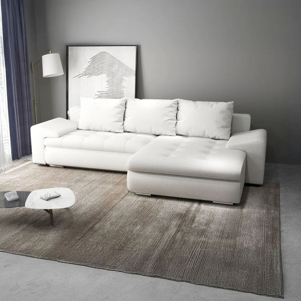 Colțar extensibil dumonde cu ladă de depozitare si sezut confortabil din spuma high-density, Leonardo Euphoria Ivory 260x185 cm II
