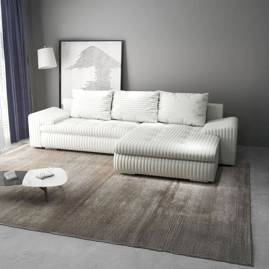 Colțar extensibil dumonde cu ladă de depozitare si sezut confortabil din spuma high-density, Leonardo Ambience Ivory 260x185 cm II