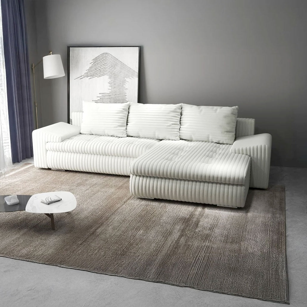 Colțar extensibil dumonde cu ladă de depozitare si sezut confortabil din spuma high-density, Leonardo Ambience Ivory 260x185 cm II