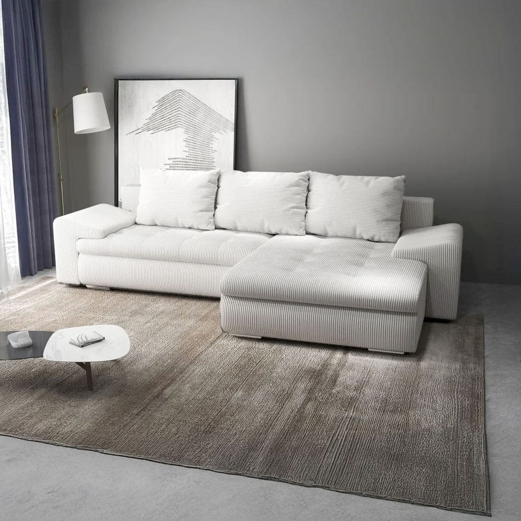 Colțar extensibil dumonde cu ladă de depozitare si sezut confortabil din spuma high-density, Leonardo Zoom Crem 260x185 cm II