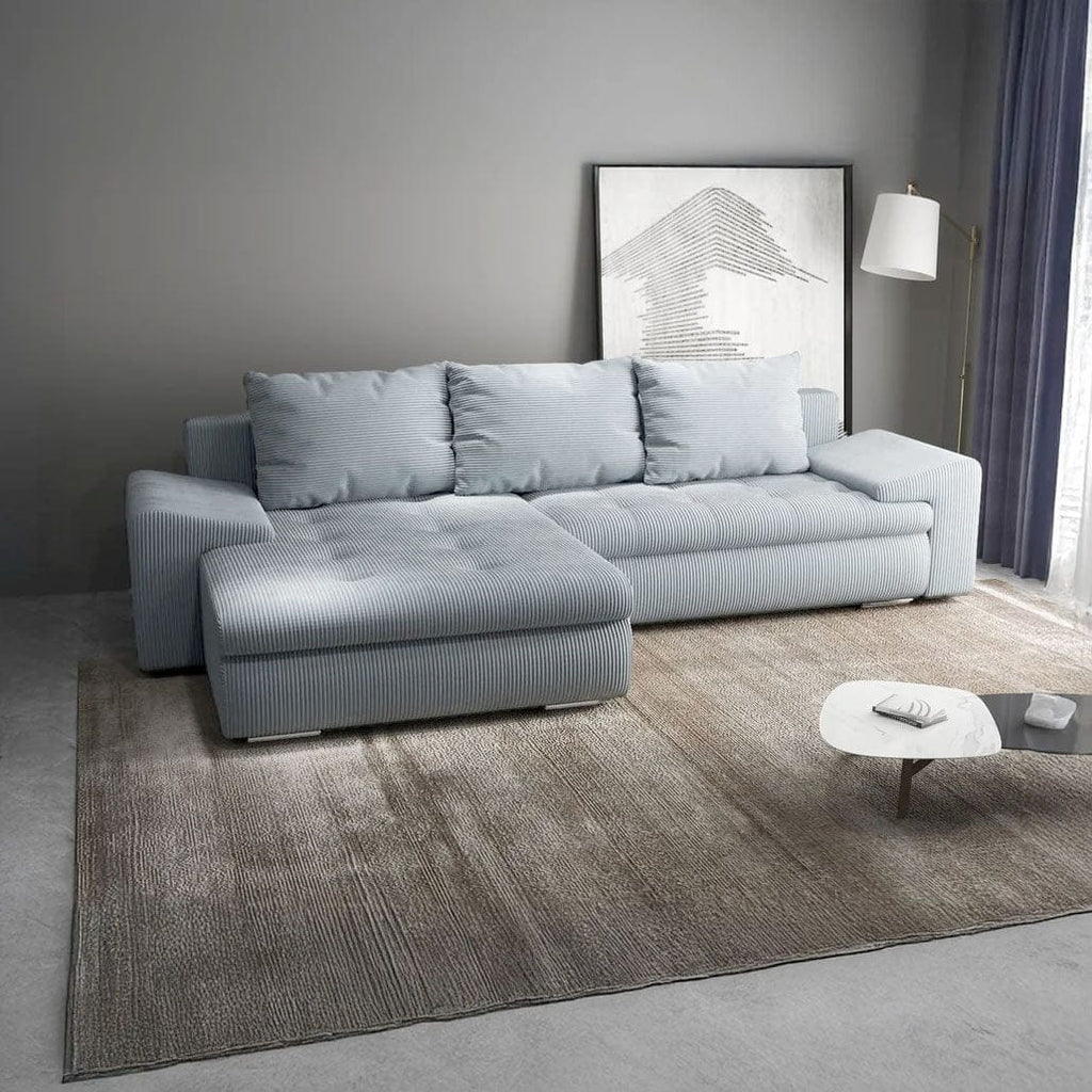 Colțar extensibil dumonde cu ladă de depozitare si sezut confortabil din spuma high-density, Leonardo Zoom Grey 260x185 cm