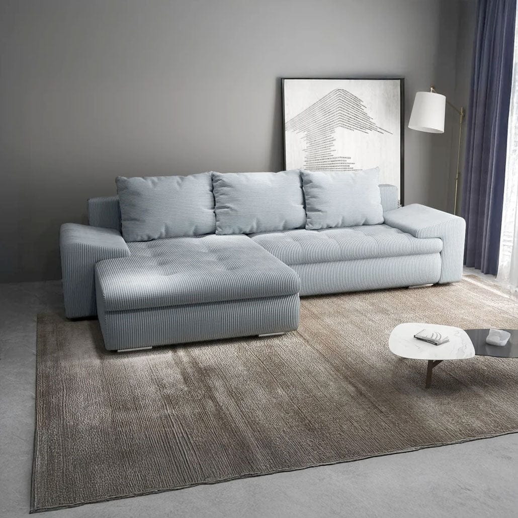 Colțar extensibil dumonde cu ladă de depozitare si sezut confortabil din spuma high-density, Leonardo Zoom Grey 260x185 cm