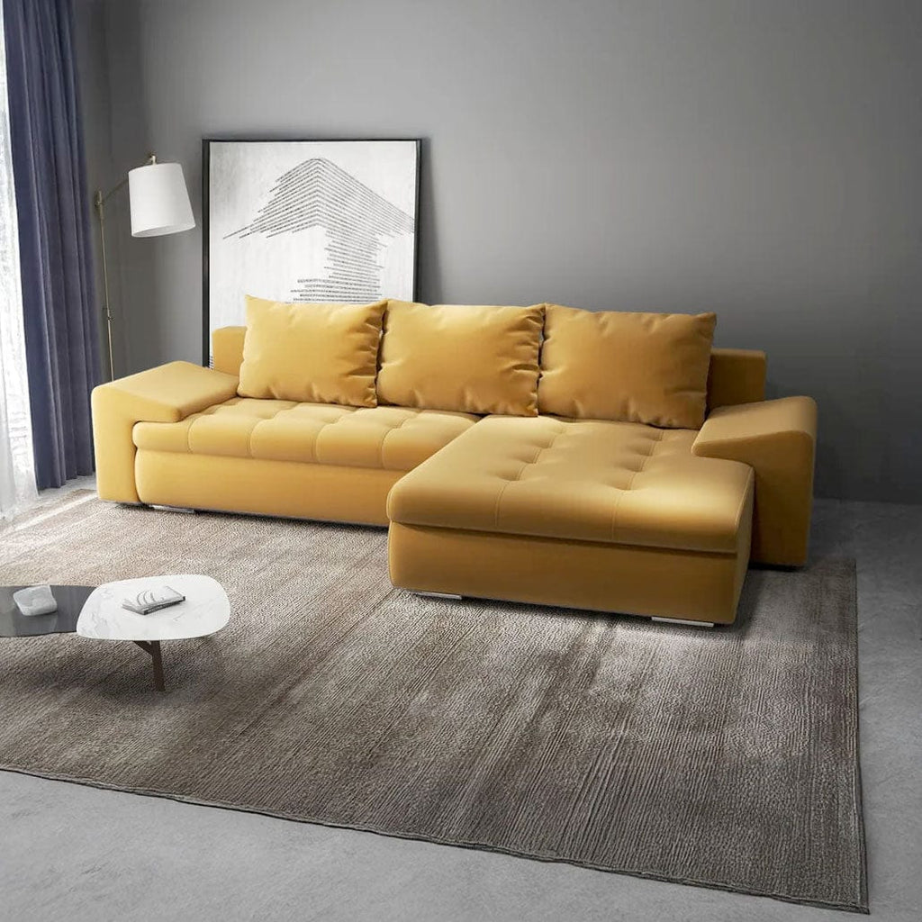 Colțar extensibil dumonde cu ladă de depozitare si sezut confortabil din spuma high-density, Leonardo Royal Mustar 260x185 cm II