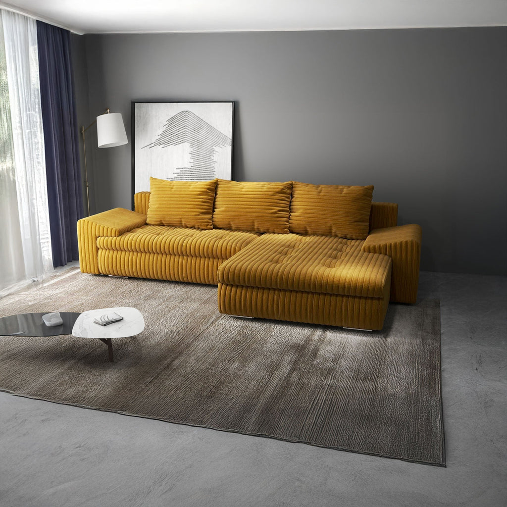 Colțar extensibil dumonde cu ladă de depozitare si sezut confortabil din spuma high-density, Leonardo Ambience Mustar 260x185 cm II