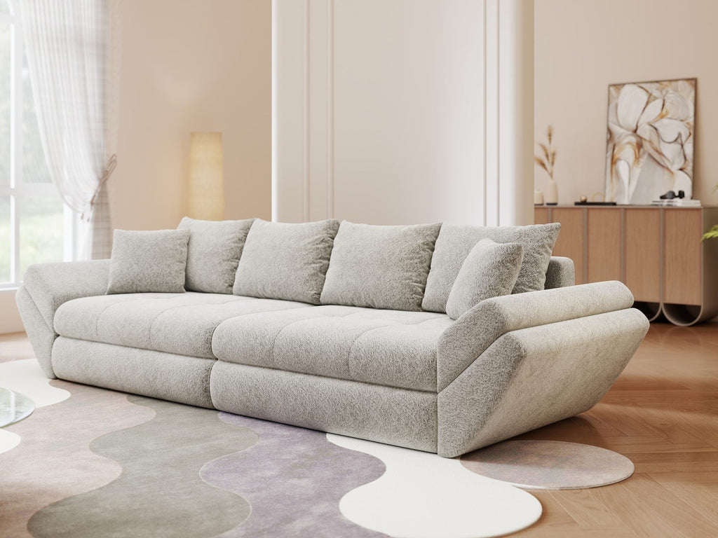 Canapea extensibilă dumonde cu ladă de depozitare si sezut confortabil din spuma high-density, Loana Arena Gri 300x100 cm