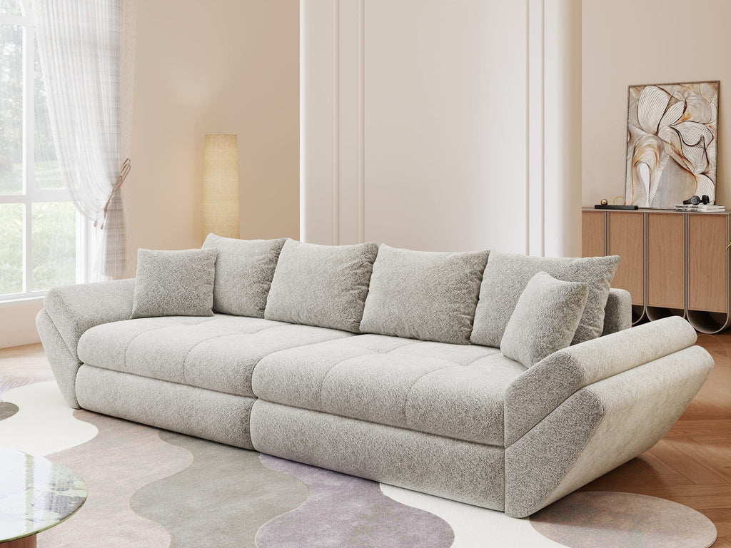 Canapea extensibilă dumonde cu ladă de depozitare si sezut confortabil din spuma high-density, Loana Arena Gri 300x100 cm