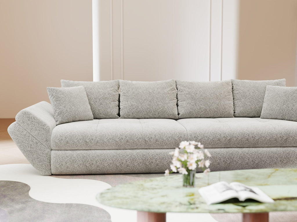 Canapea extensibilă dumonde cu ladă de depozitare si sezut confortabil din spuma high-density, Loana Arena Gri 300x100 cm