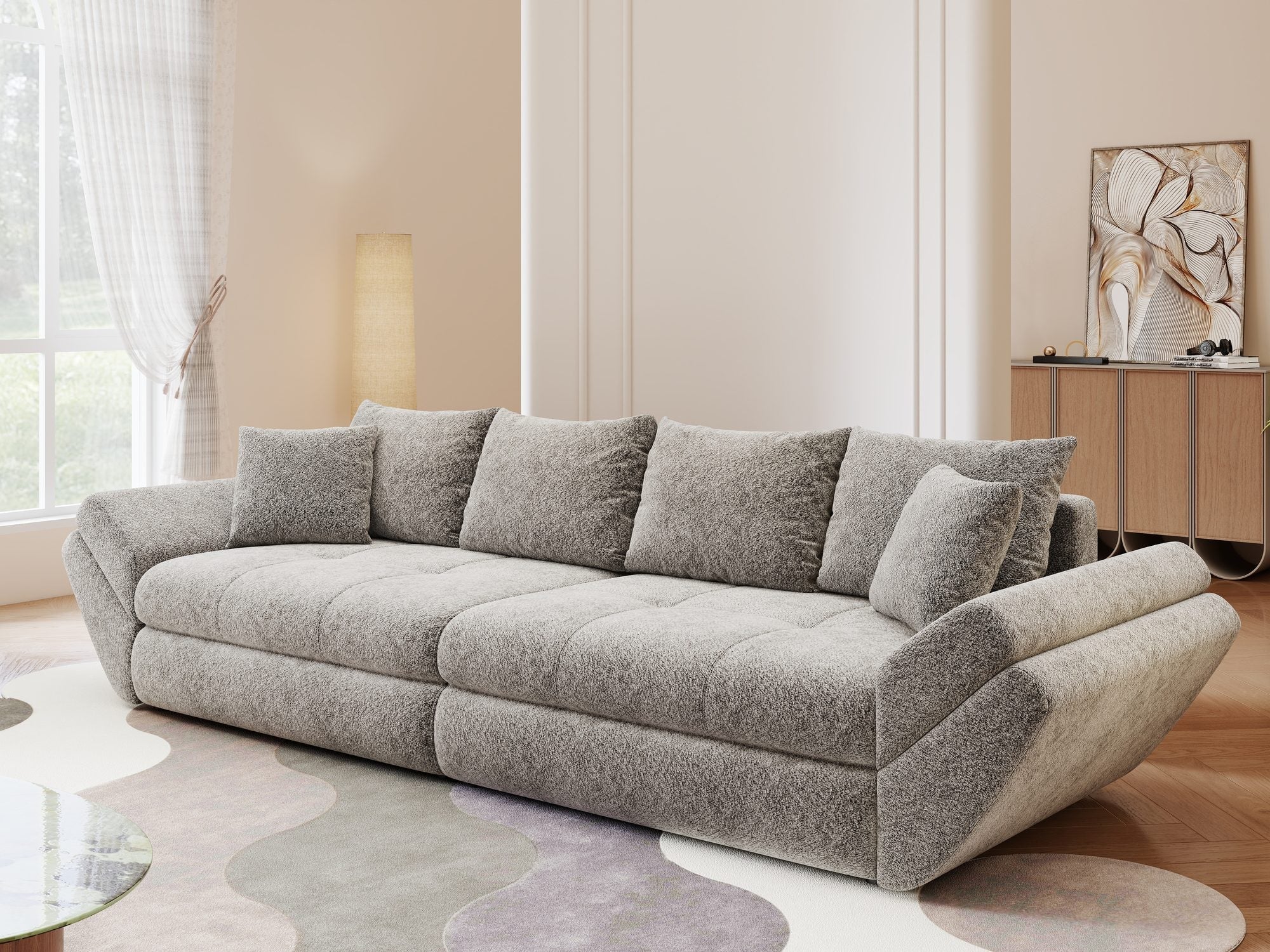 Canapea extensibilă dumonde cu ladă de depozitare si sezut confortabil din spuma high-density, Loana Arena Gri grafit 300x100 cm