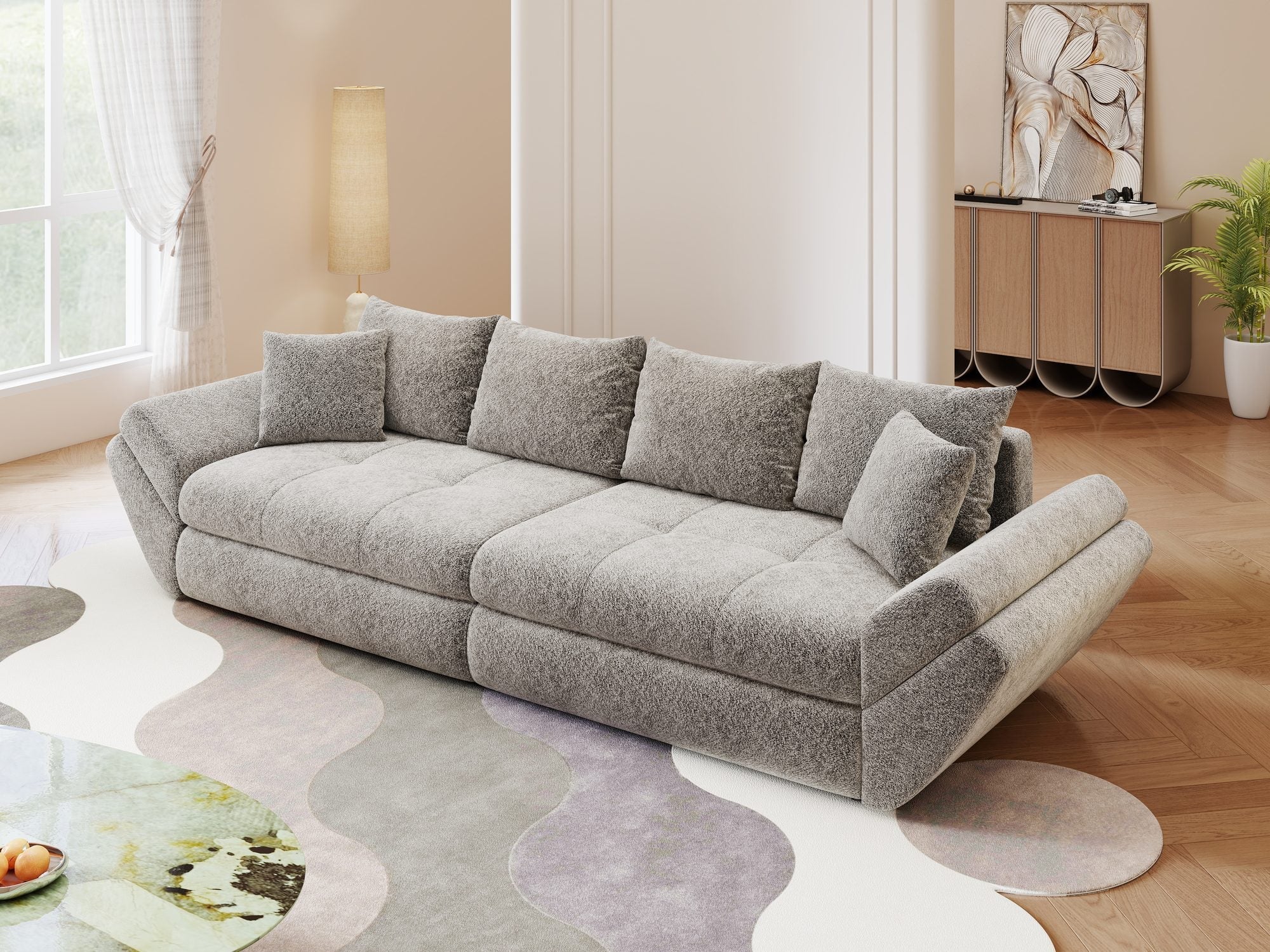 Canapea extensibilă dumonde cu ladă de depozitare si sezut confortabil din spuma high-density, Loana Arena Gri grafit 300x100 cm