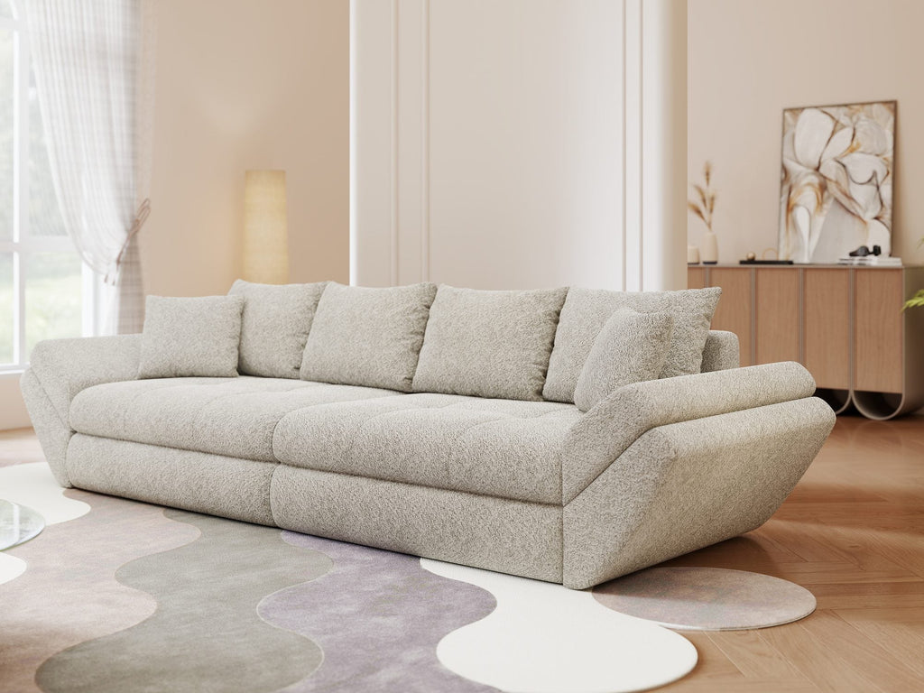 Canapea extensibilă dumonde cu ladă de depozitare si sezut confortabil din spuma high-density, Loana Arena Bej 300x100 cm