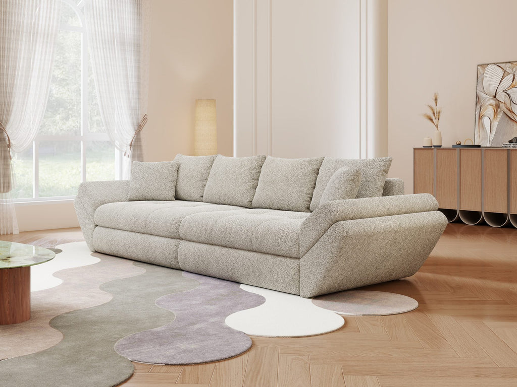 Canapea extensibilă dumonde cu ladă de depozitare si sezut confortabil din spuma high-density, Loana Arena Bej 300x100 cm