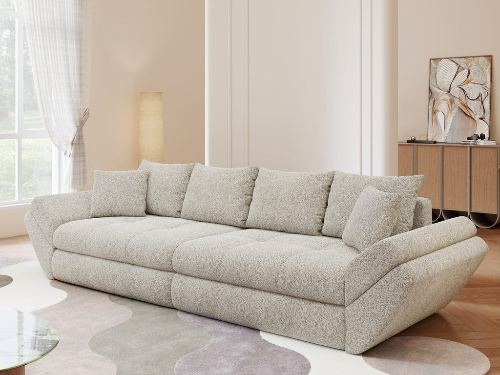 Canapea extensibilă dumonde cu ladă de depozitare si sezut confortabil din spuma high-density, Loana Arena Bej 300x100 cm