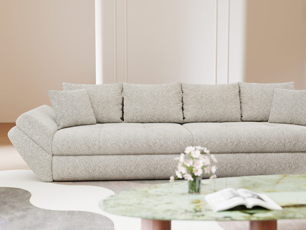 Canapea extensibilă dumonde cu ladă de depozitare si sezut confortabil din spuma high-density, Loana Arena Bej 300x100 cm