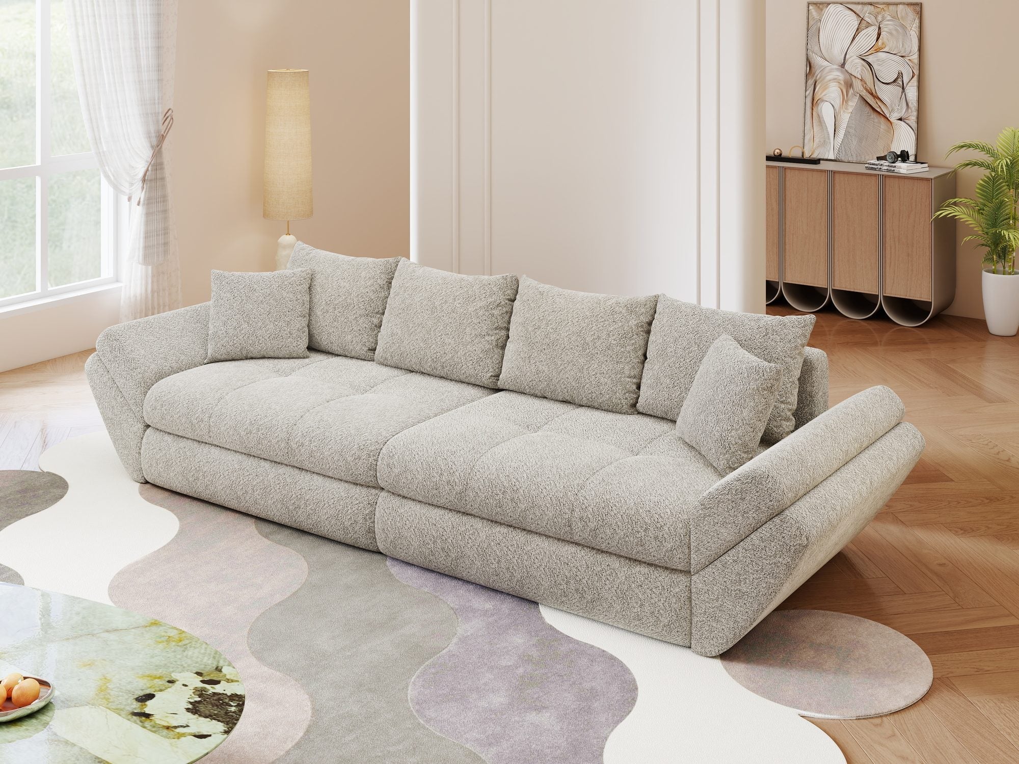 Canapea extensibilă dumonde cu ladă de depozitare si sezut confortabil din spuma high-density, Loana Arena Bej 300x100 cm