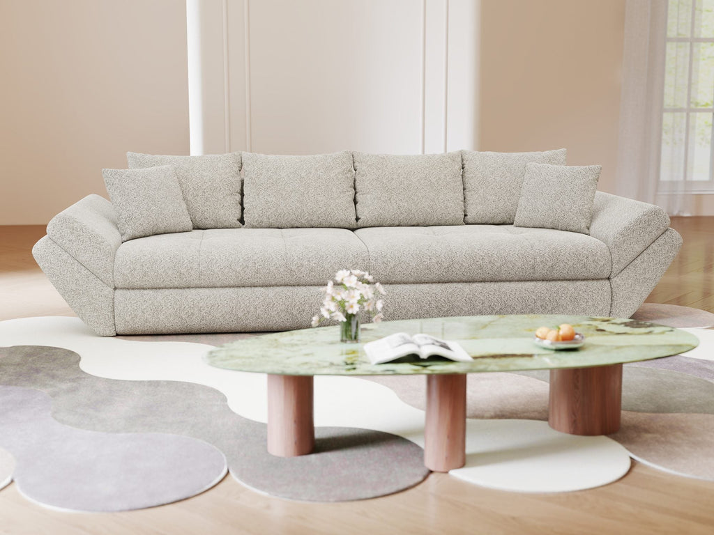 Canapea extensibilă dumonde cu ladă de depozitare si sezut confortabil din spuma high-density, Loana Arena Bej 300x100 cm