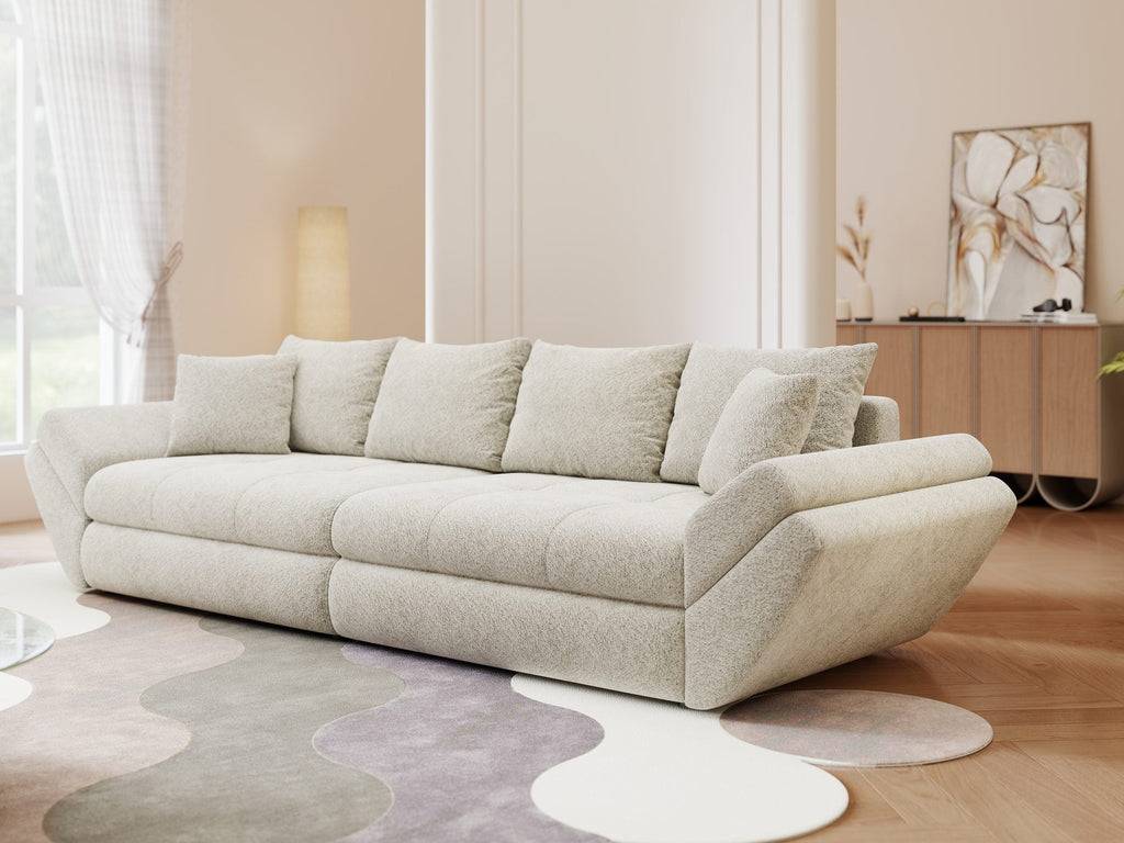 Canapea extensibilă dumonde cu ladă de depozitare si sezut confortabil din spuma high-density, Loana Arena Bej 300x100 cm