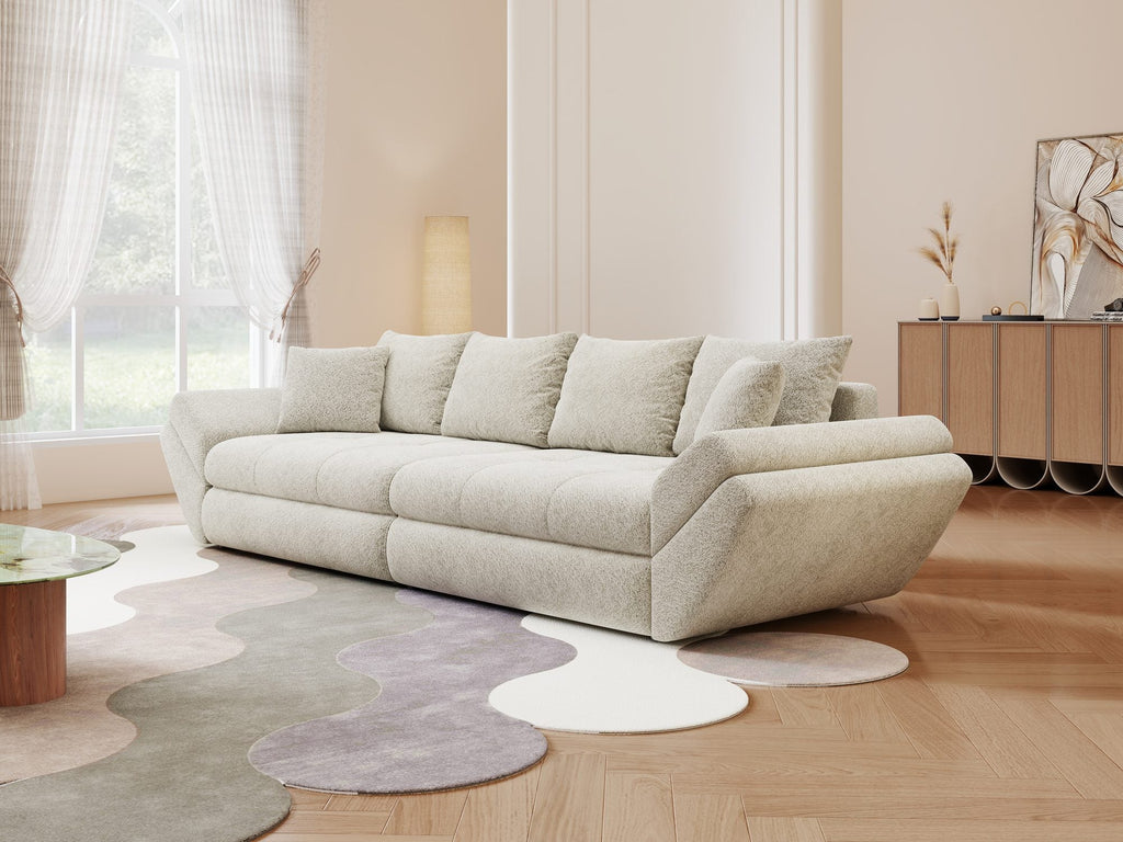 Canapea extensibilă dumonde cu ladă de depozitare si sezut confortabil din spuma high-density, Loana Arena Bej 300x100 cm