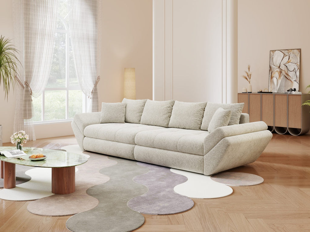 Canapea extensibilă dumonde cu ladă de depozitare si sezut confortabil din spuma high-density, Loana Arena Bej 300x100 cm
