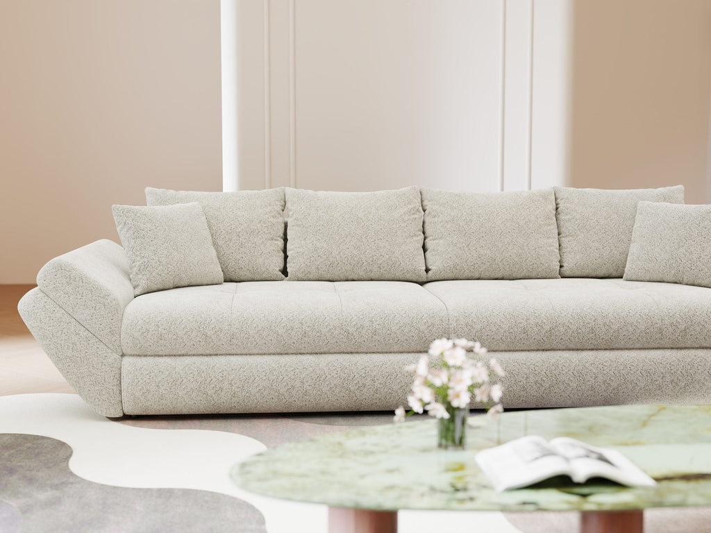Canapea extensibilă dumonde cu ladă de depozitare si sezut confortabil din spuma high-density, Loana Arena Bej 300x100 cm