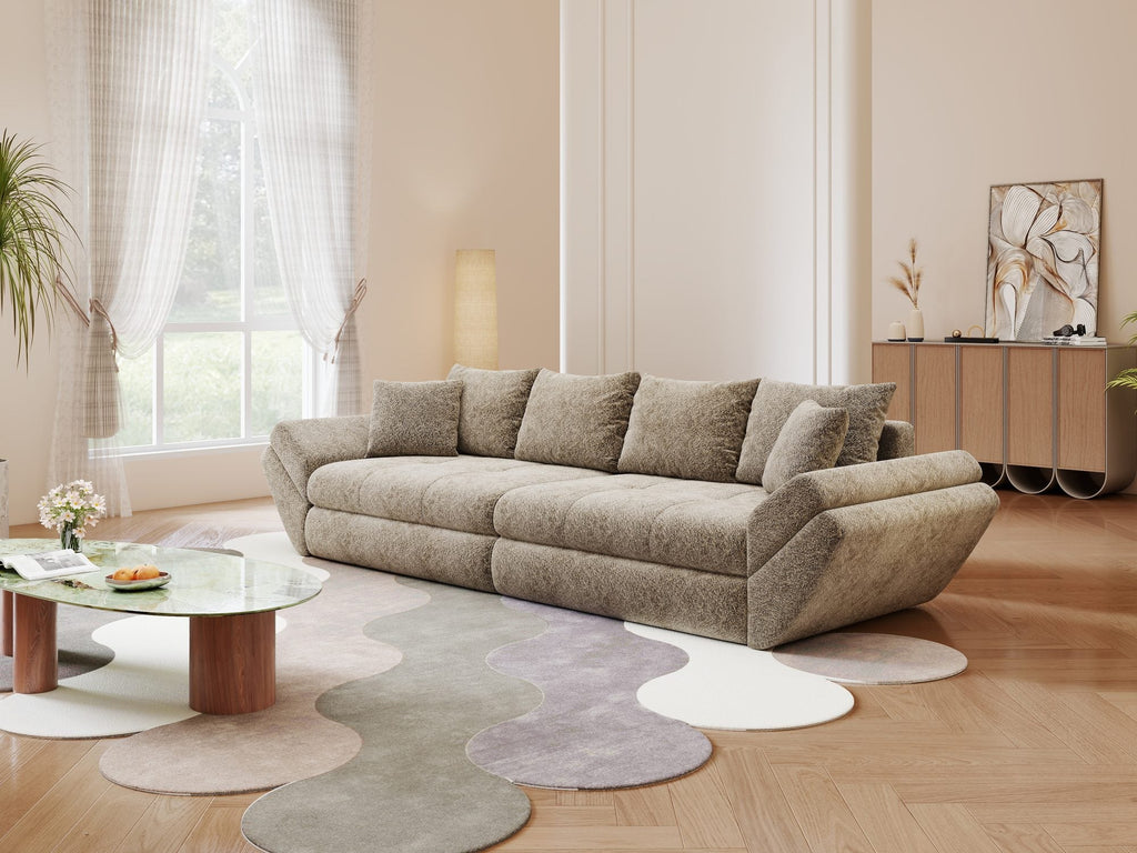 Canapea extensibilă dumonde cu ladă de depozitare si sezut confortabil din spuma high-density, Loana Arena Bej 300x100 cm