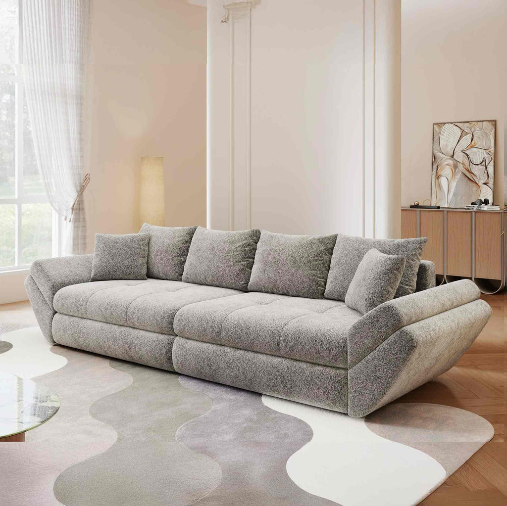 Canapea extensibilă dumonde cu ladă de depozitare si sezut confortabil din spuma high-density, Loana Arena Gri grafit 300x100 cm