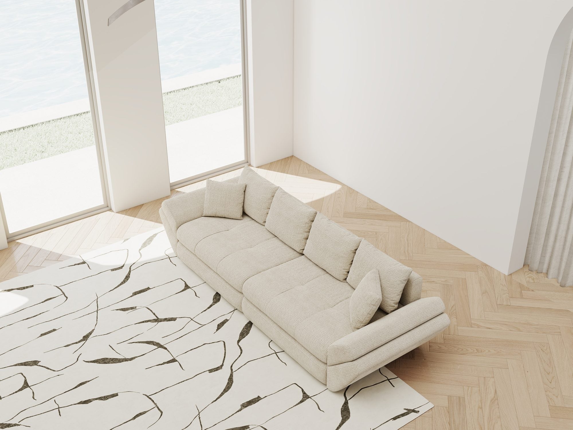 Canapea extensibilă dumonde cu ladă de depozitare si sezut confortabil din spuma high-density, Loana Cremona Gri deschis 300x100 cm