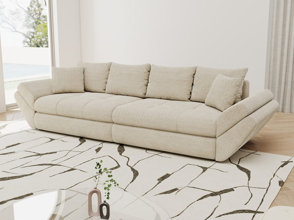 Canapea extensibilă dumonde cu ladă de depozitare si sezut confortabil din spuma high-density, Loana Cremona Gri deschis 300x100 cm