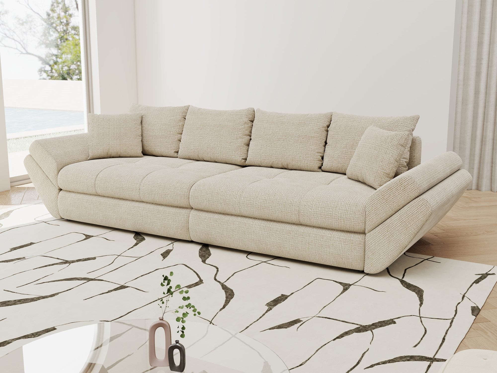 Canapea extensibilă dumonde cu ladă de depozitare si sezut confortabil din spuma high-density, Loana Cremona Gri deschis 300x100 cm