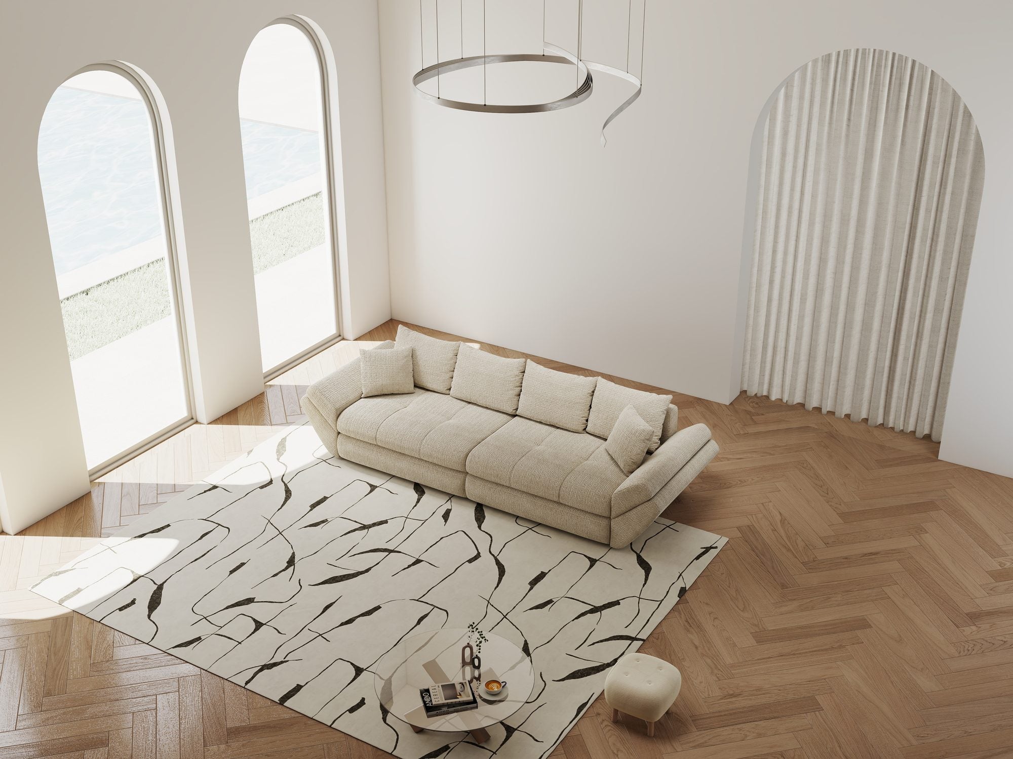 Canapea extensibilă dumonde cu ladă de depozitare si sezut confortabil din spuma high-density, Loana Cremona Gri deschis 300x100 cm