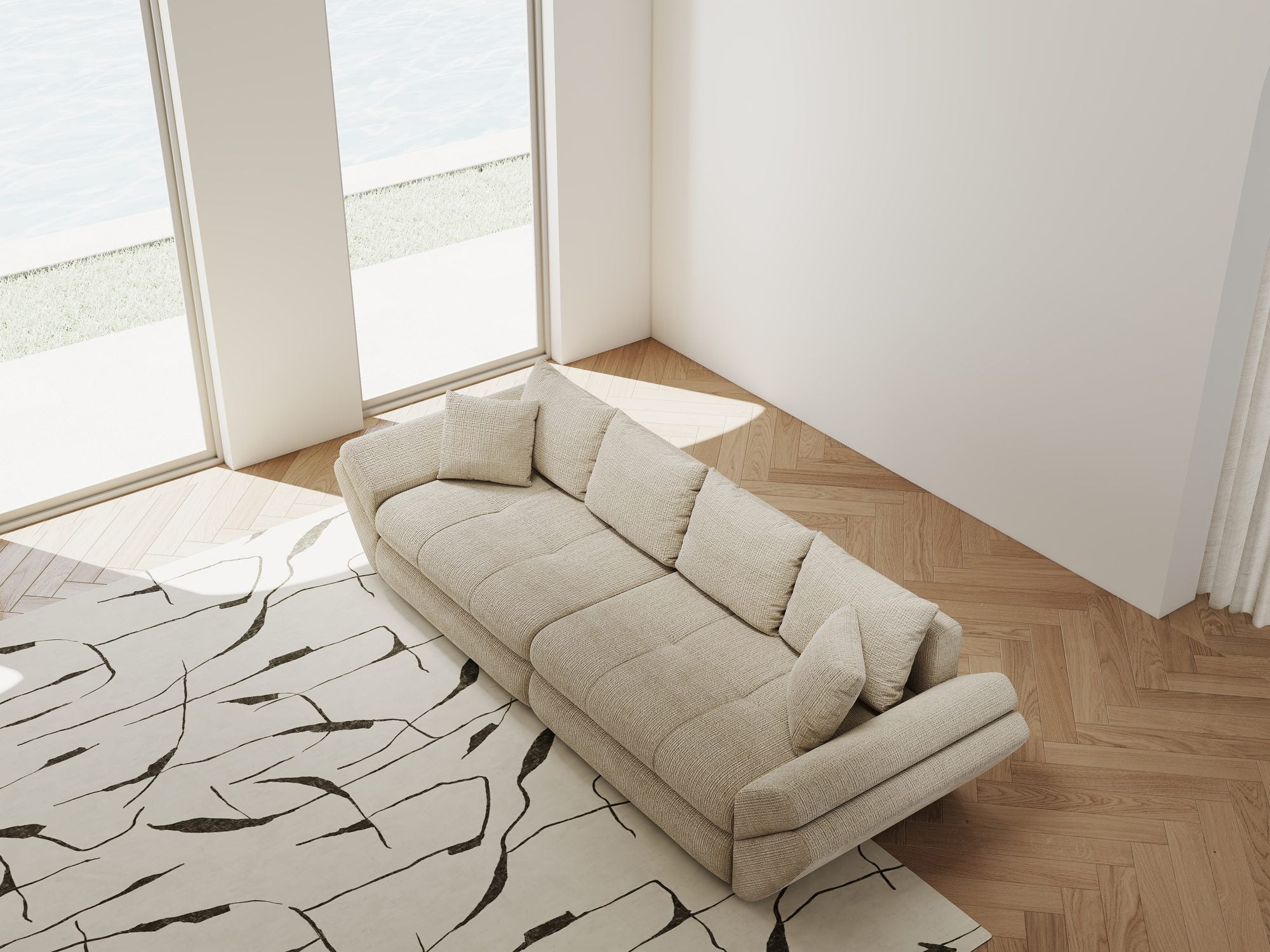 Canapea extensibilă dumonde cu ladă de depozitare si sezut confortabil din spuma high-density, Loana Cremona Gri deschis 300x100 cm