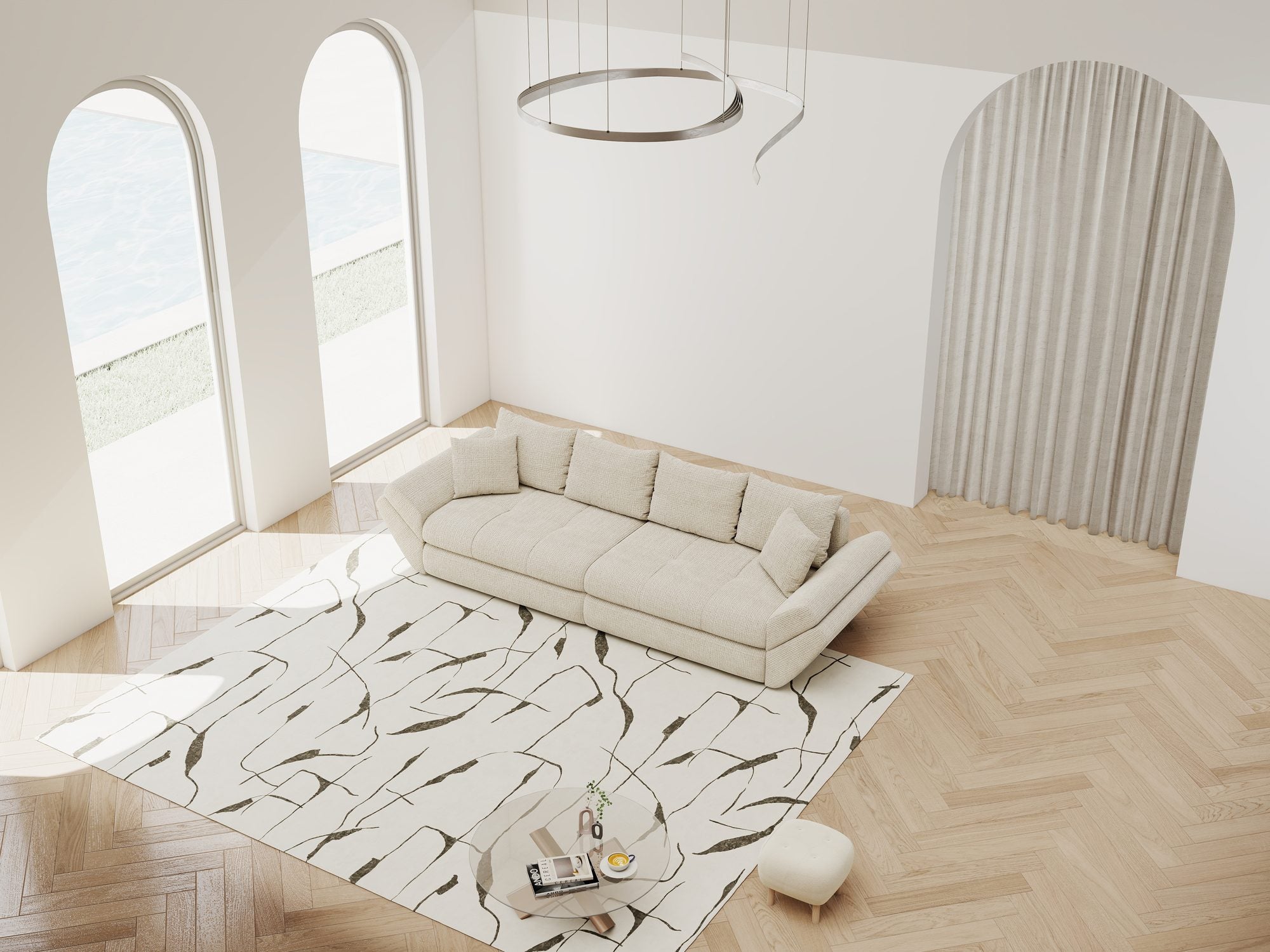 Canapea extensibilă dumonde cu ladă de depozitare si sezut confortabil din spuma high-density, Loana Cremona Gri deschis 300x100 cm