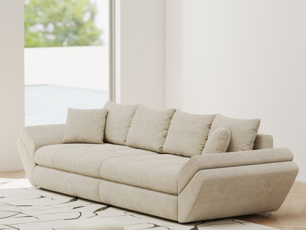 Canapea extensibilă dumonde cu ladă de depozitare si sezut confortabil din spuma high-density, Loana Cremona Gri deschis 300x100 cm