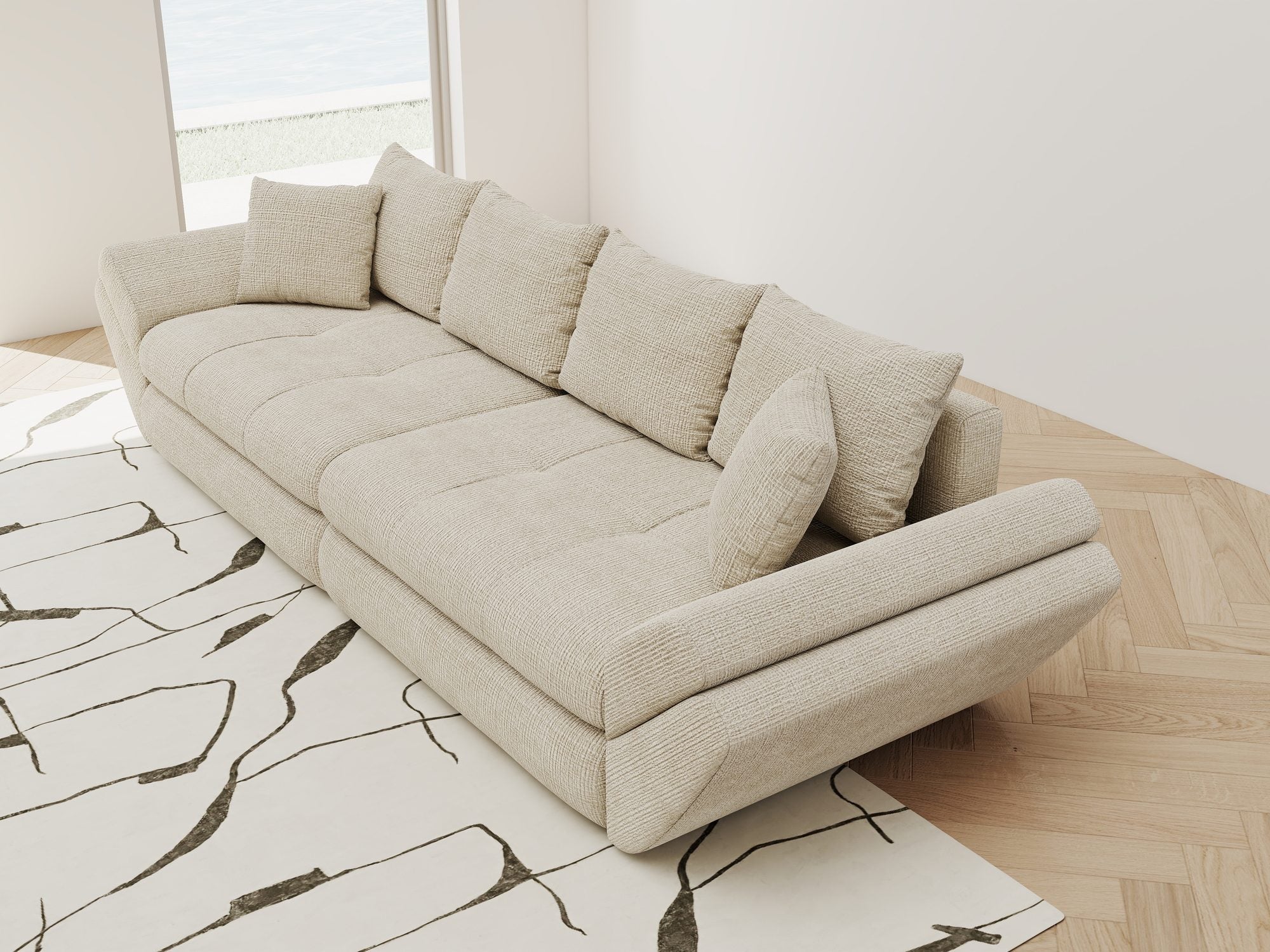 Canapea extensibilă dumonde cu ladă de depozitare si sezut confortabil din spuma high-density, Loana Cremona Gri deschis 300x100 cm