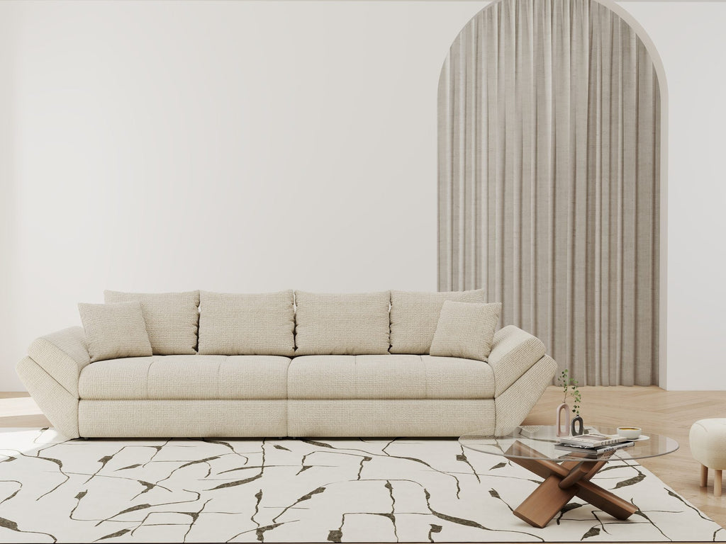 Canapea extensibilă dumonde cu ladă de depozitare si sezut confortabil din spuma high-density, Loana Cremona Gri deschis 300x100 cm