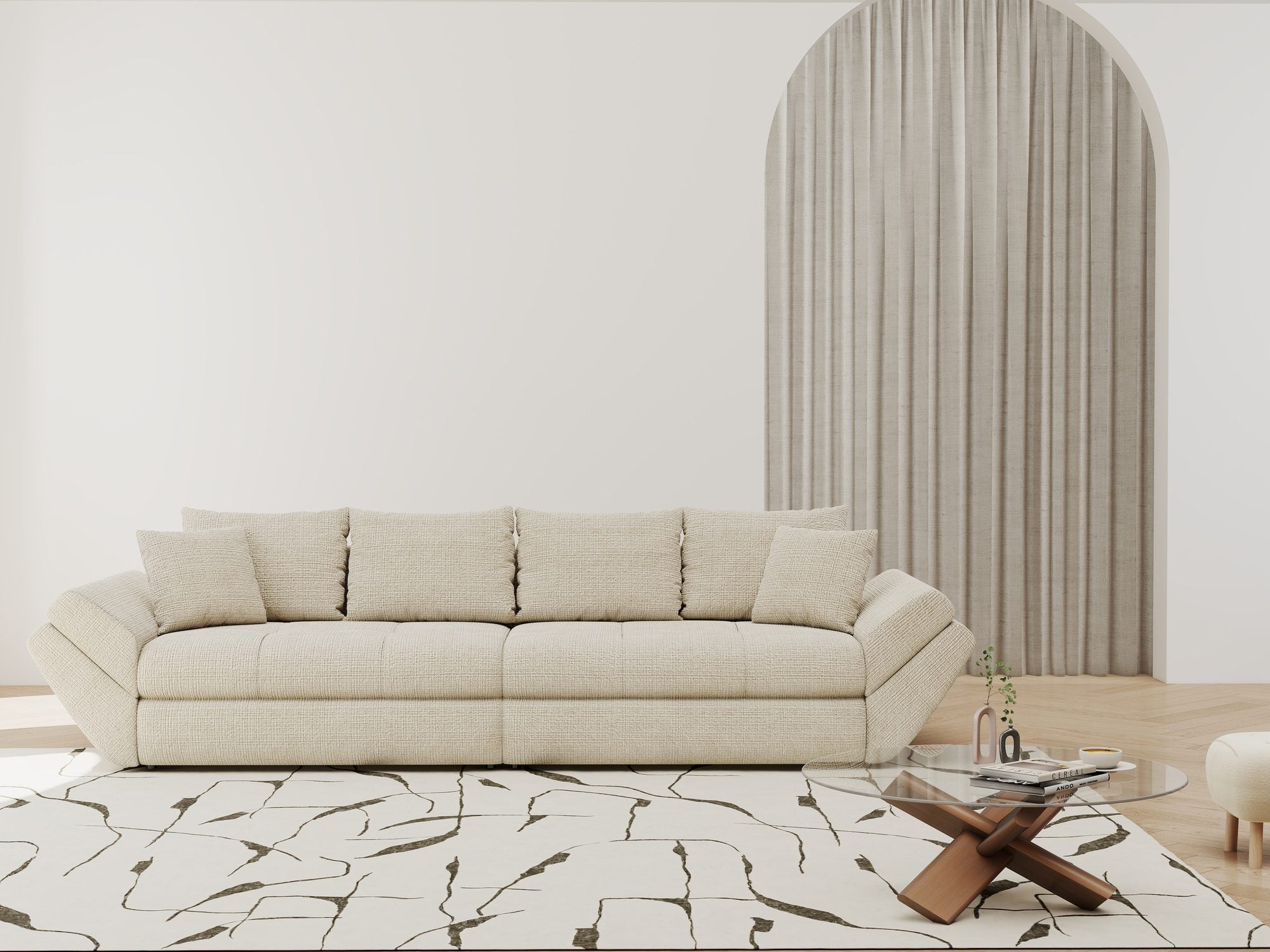 Canapea extensibilă dumonde cu ladă de depozitare si sezut confortabil din spuma high-density, Loana Cremona Gri deschis 300x100 cm