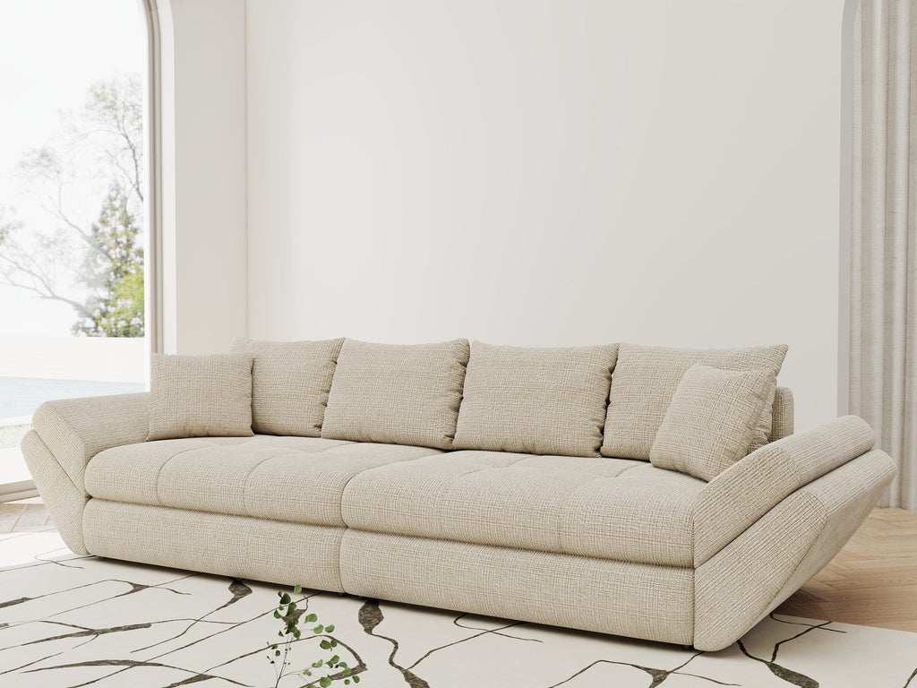 Canapea extensibilă dumonde cu ladă de depozitare si sezut confortabil din spuma high-density, Loana Cremona Gri deschis 300x100 cm