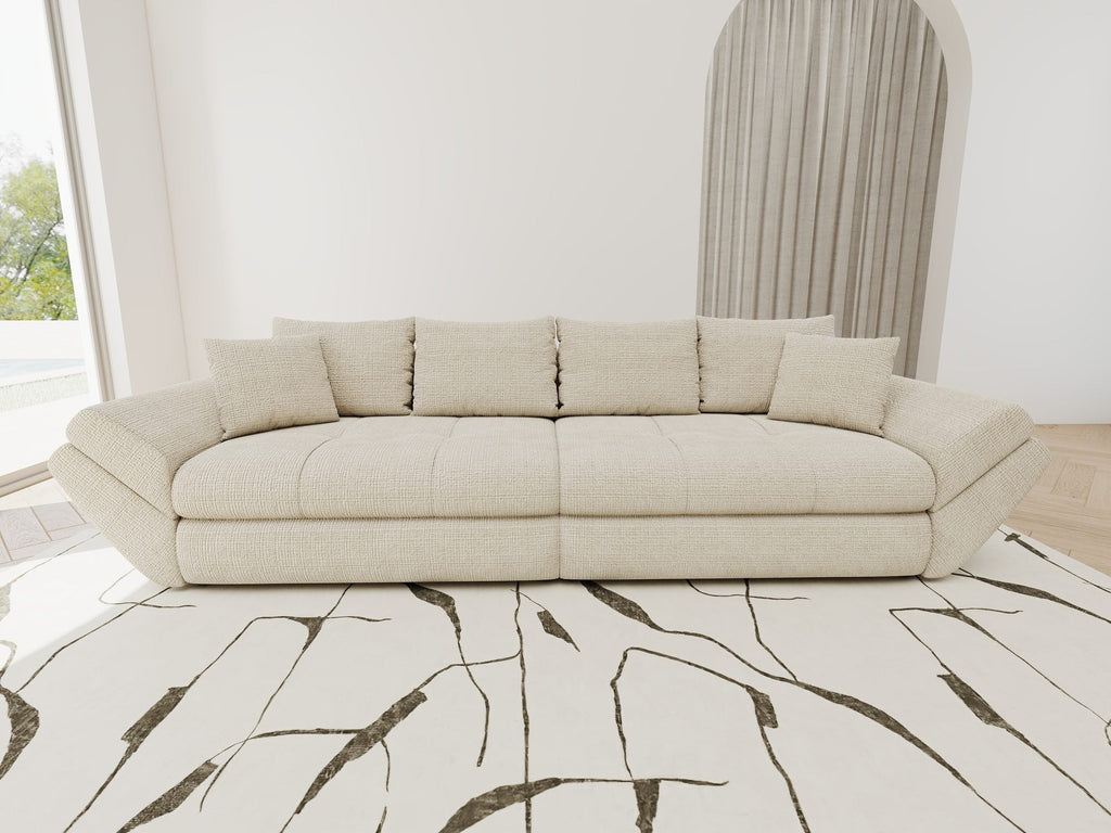 Canapea extensibilă dumonde cu ladă de depozitare si sezut confortabil din spuma high-density, Loana Cremona Gri deschis 300x100 cm