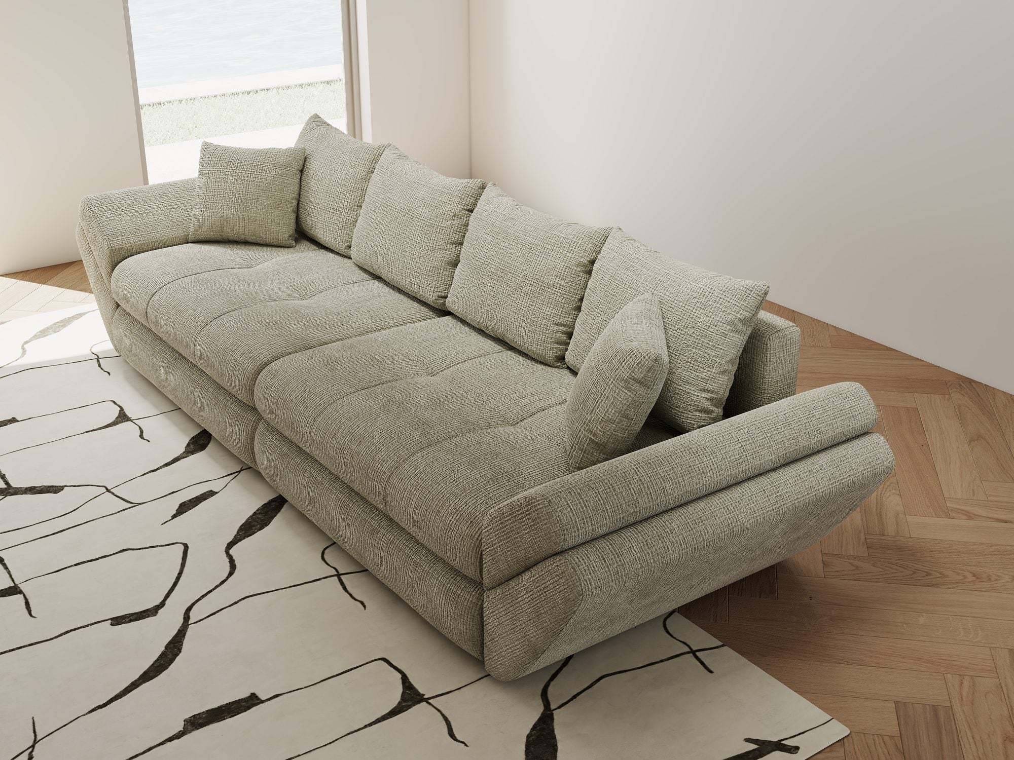 Canapea extensibilă dumonde cu ladă de depozitare si sezut confortabil din spuma high-density, Loana Cremona Bej 300x100 cm