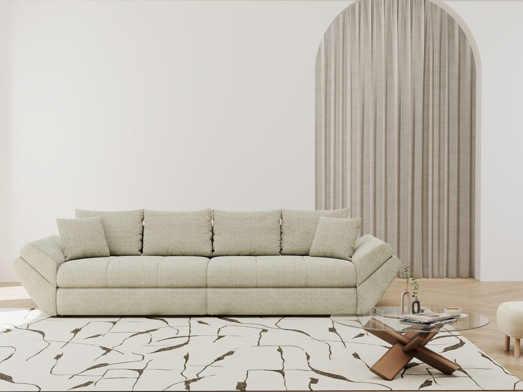 Canapea extensibilă dumonde cu ladă de depozitare si sezut confortabil din spuma high-density, Loana Cremona Bej 300x100 cm