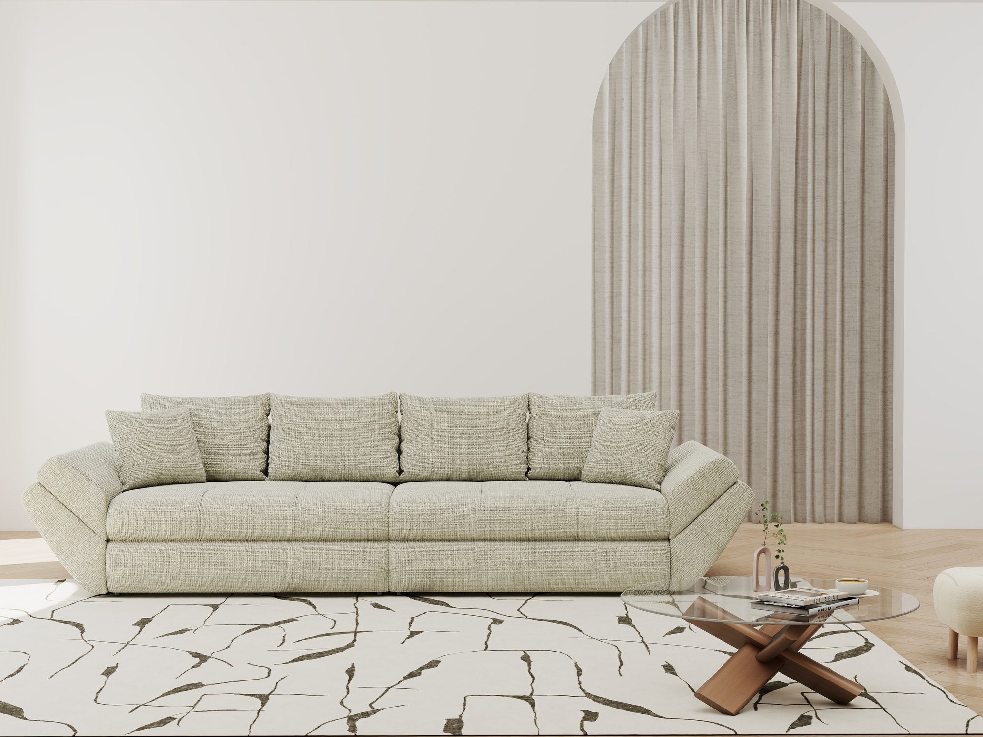 Canapea extensibilă dumonde cu ladă de depozitare si sezut confortabil din spuma high-density, Loana Cremona Bej 300x100 cm