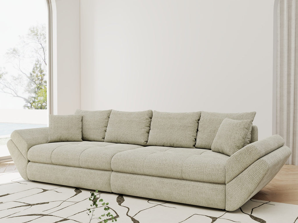 Canapea extensibilă dumonde cu ladă de depozitare si sezut confortabil din spuma high-density, Loana Cremona Bej 300x100 cm