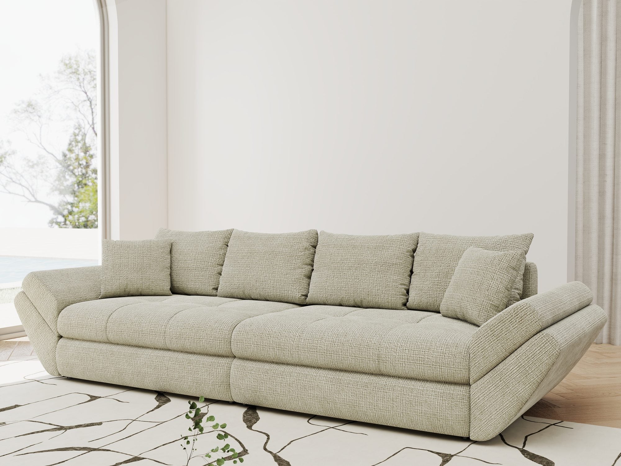 Canapea extensibilă dumonde cu ladă de depozitare si sezut confortabil din spuma high-density, Loana Cremona Bej 300x100 cm