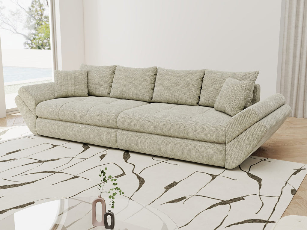 Canapea extensibilă dumonde cu ladă de depozitare si sezut confortabil din spuma high-density, Loana Cremona Bej 300x100 cm