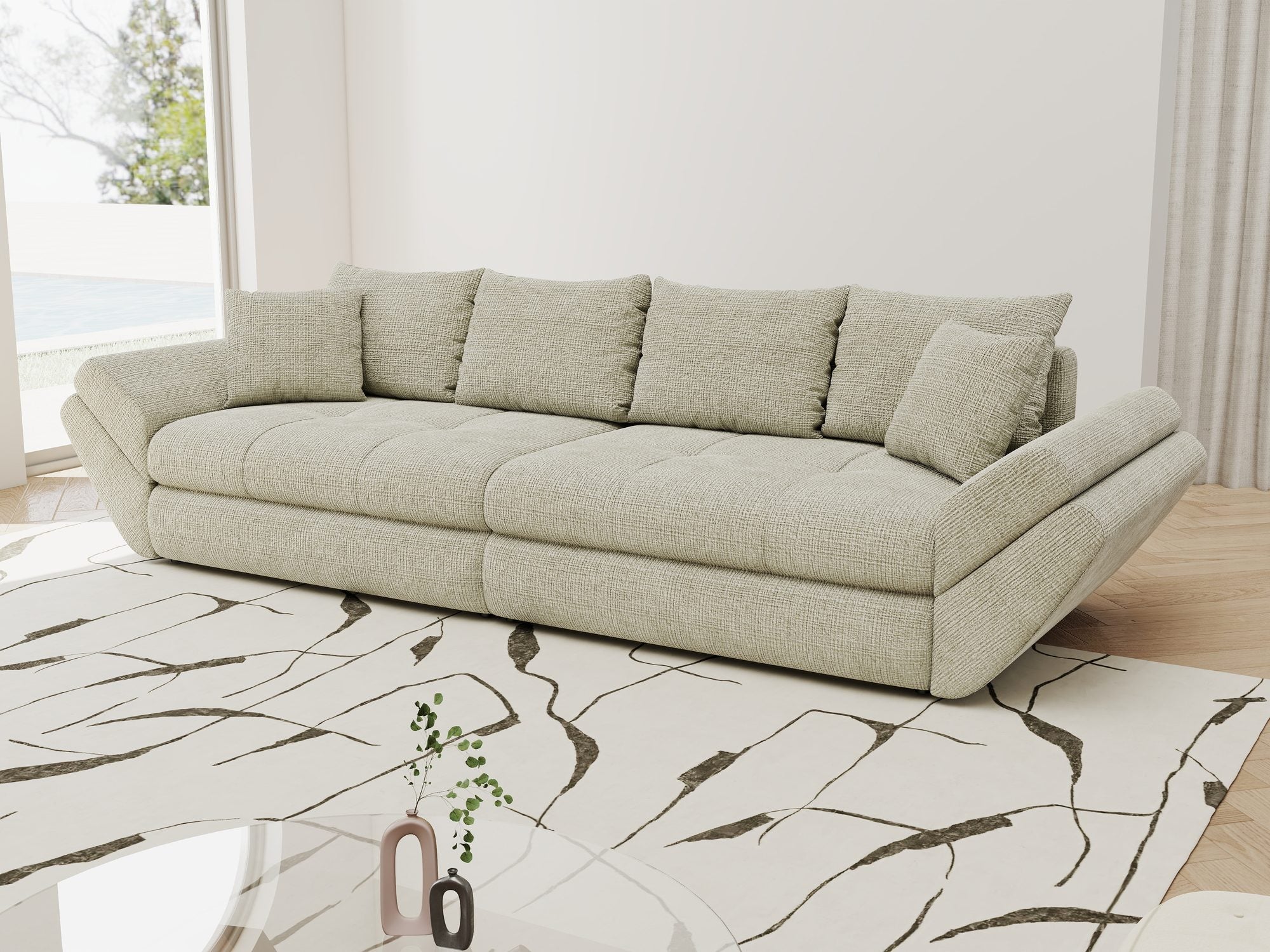 Canapea extensibilă dumonde cu ladă de depozitare si sezut confortabil din spuma high-density, Loana Cremona Bej 300x100 cm