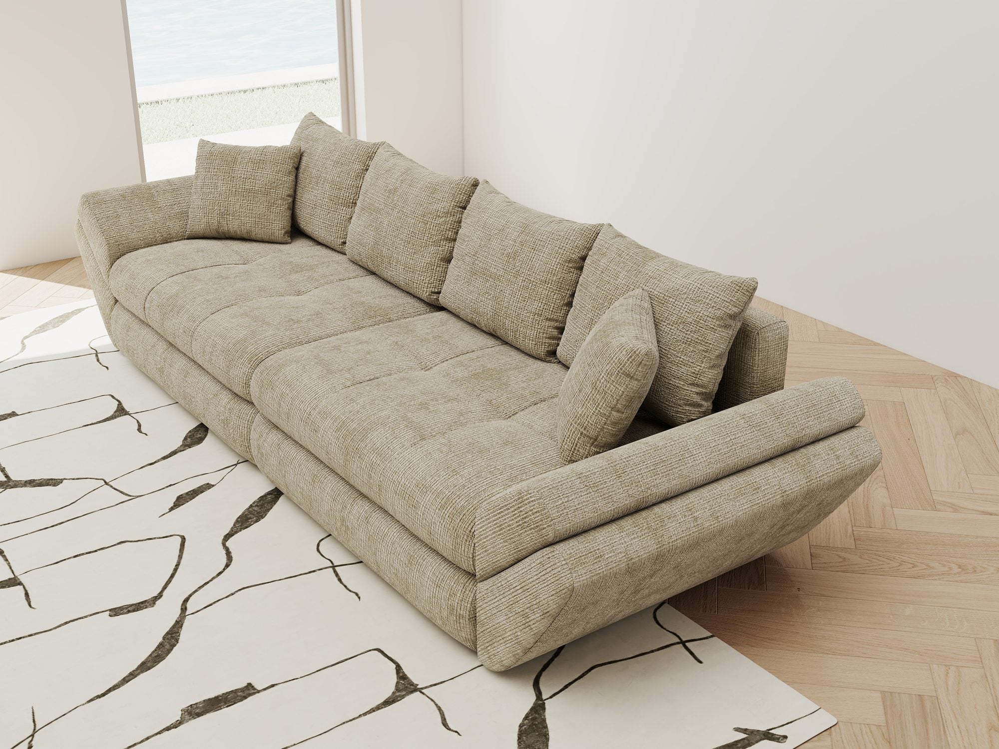 Canapea extensibilă dumonde cu ladă de depozitare si sezut confortabil din spuma high-density, Loana Cremona Bej 300x100 cm
