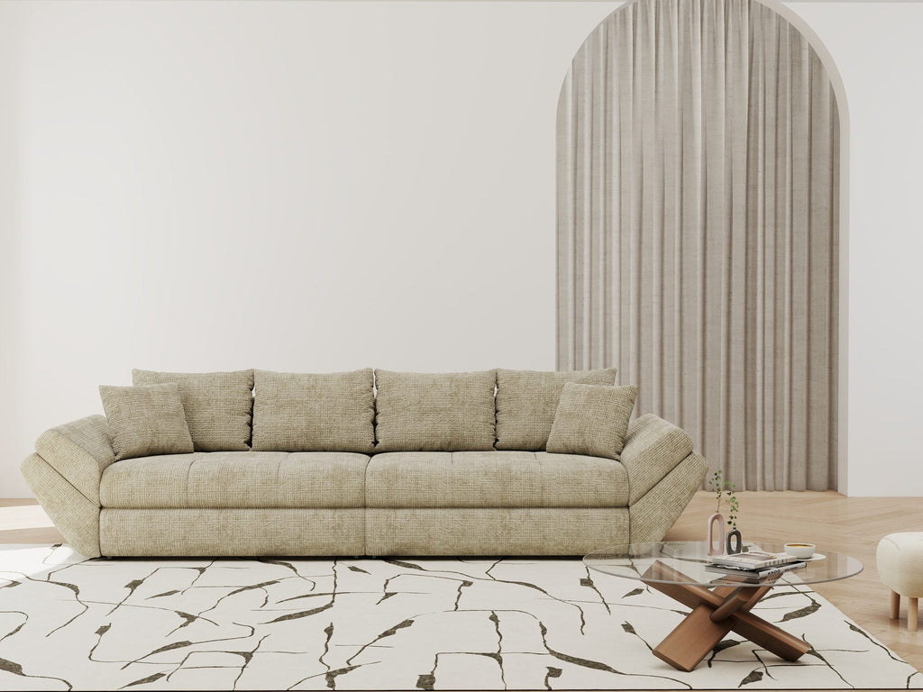 Canapea extensibilă dumonde cu ladă de depozitare si sezut confortabil din spuma high-density, Loana Cremona Bej 300x100 cm